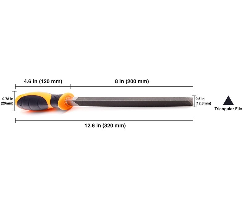 FINDER Bastard Cut Mill File, 8" Triangle File with High Carbon Hardened Steel, Ergonomic Grip, Comfortable Handle, Hand File for Filing or Trimming Holes Ideal for Wood, Metal, Plastic - Image 2